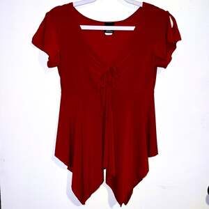Vintage Dynamite Red Short Sleeve w/ Tie Front Top